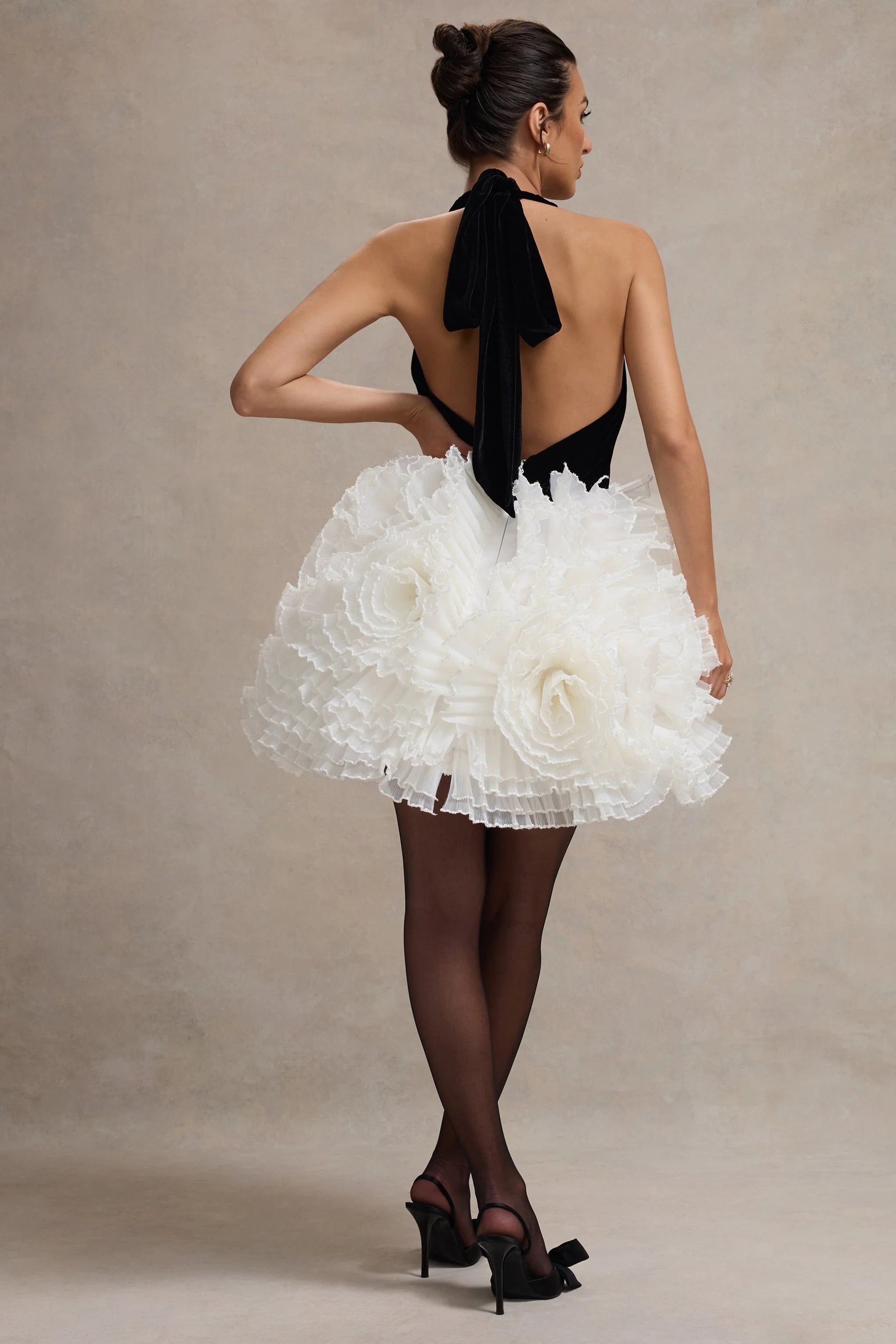 Meringue Black Velvet Plunge Neck Mini Dress With Tulle Skirt