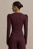 Lana Burgundy Pinstripe Woven Sweetheart Neck Tailored Top