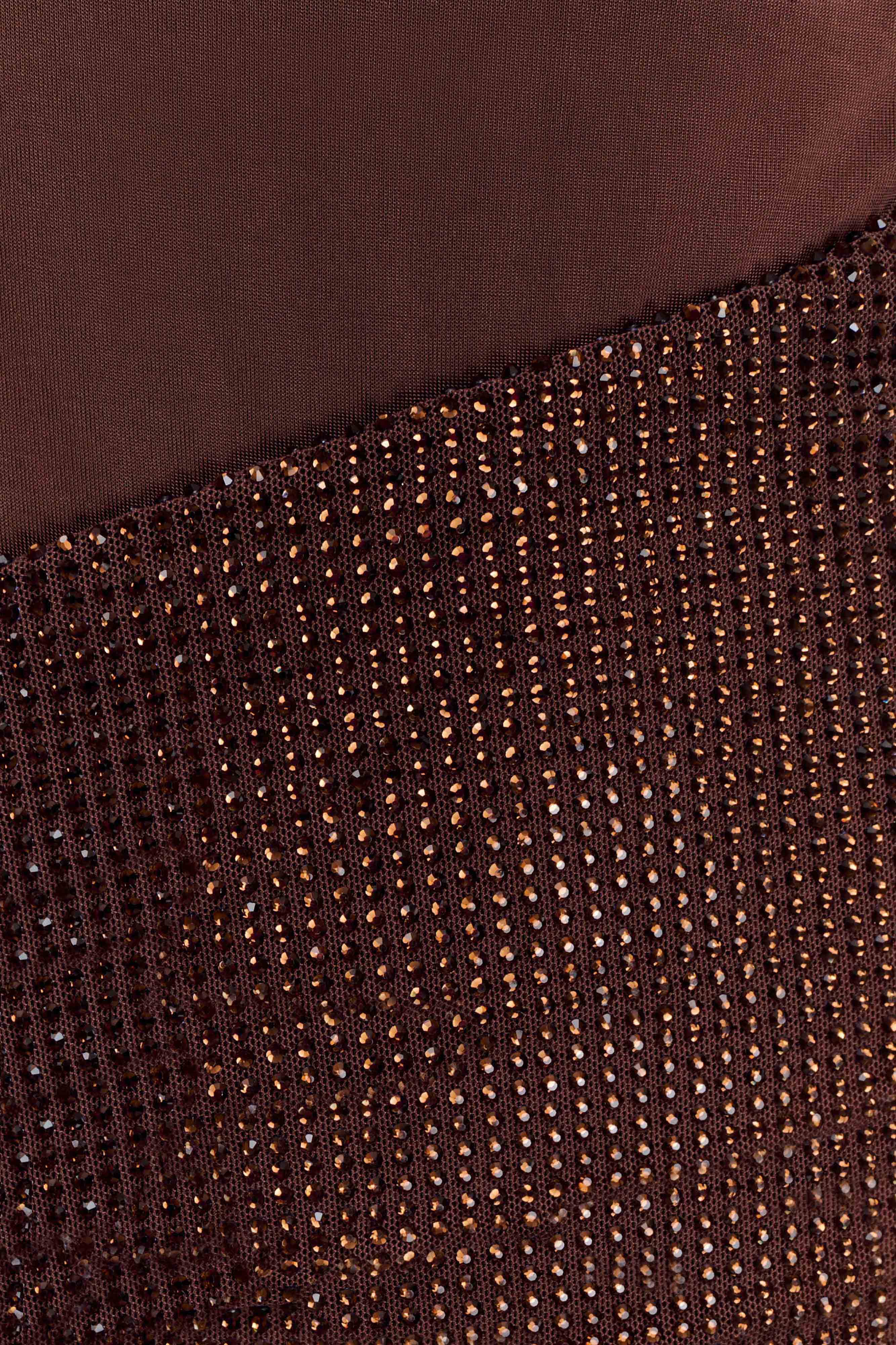Paisley Slinky And Diamante Mini Dress Chocolate