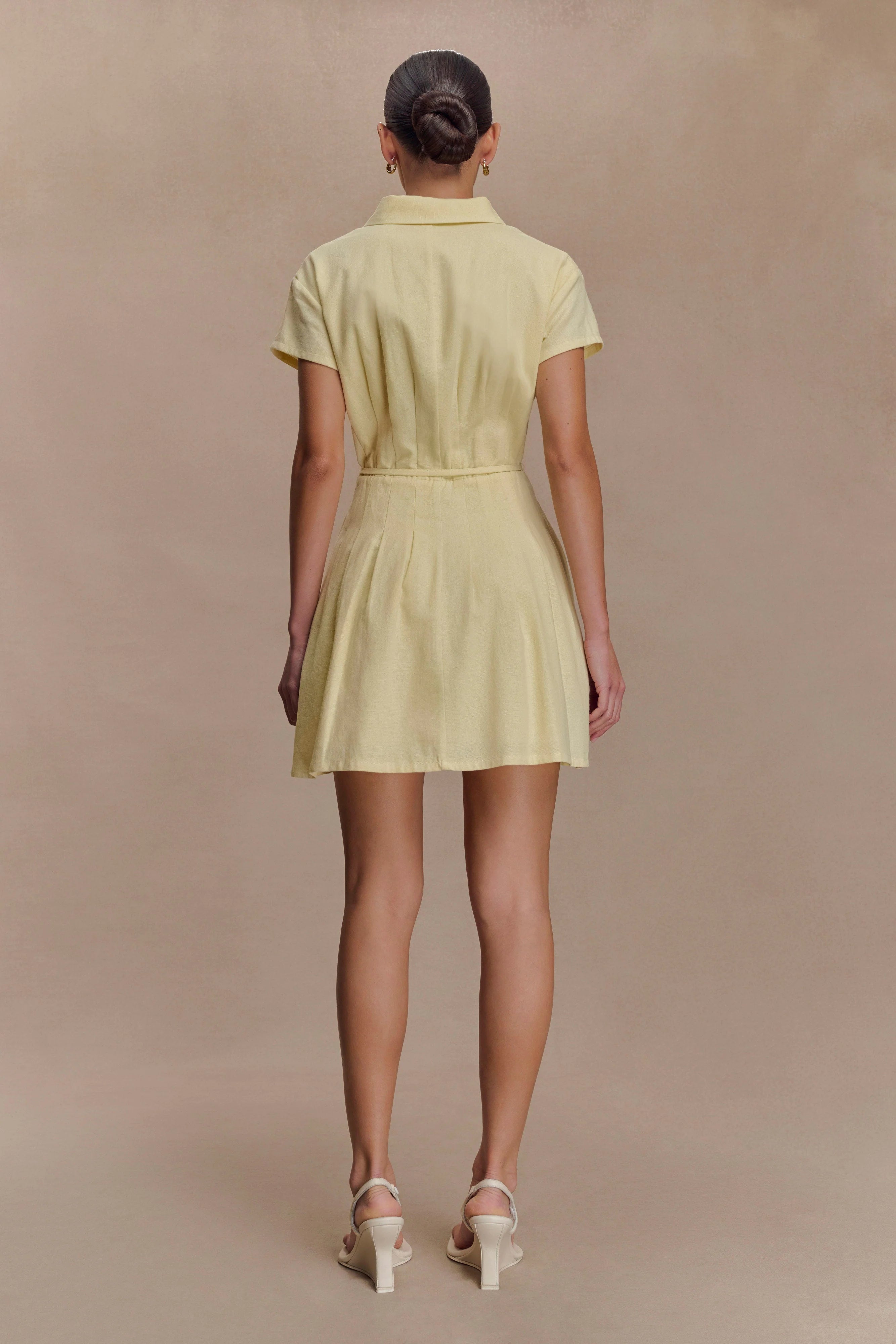 Aysha Buttoned Linen Mini Dress Lemon