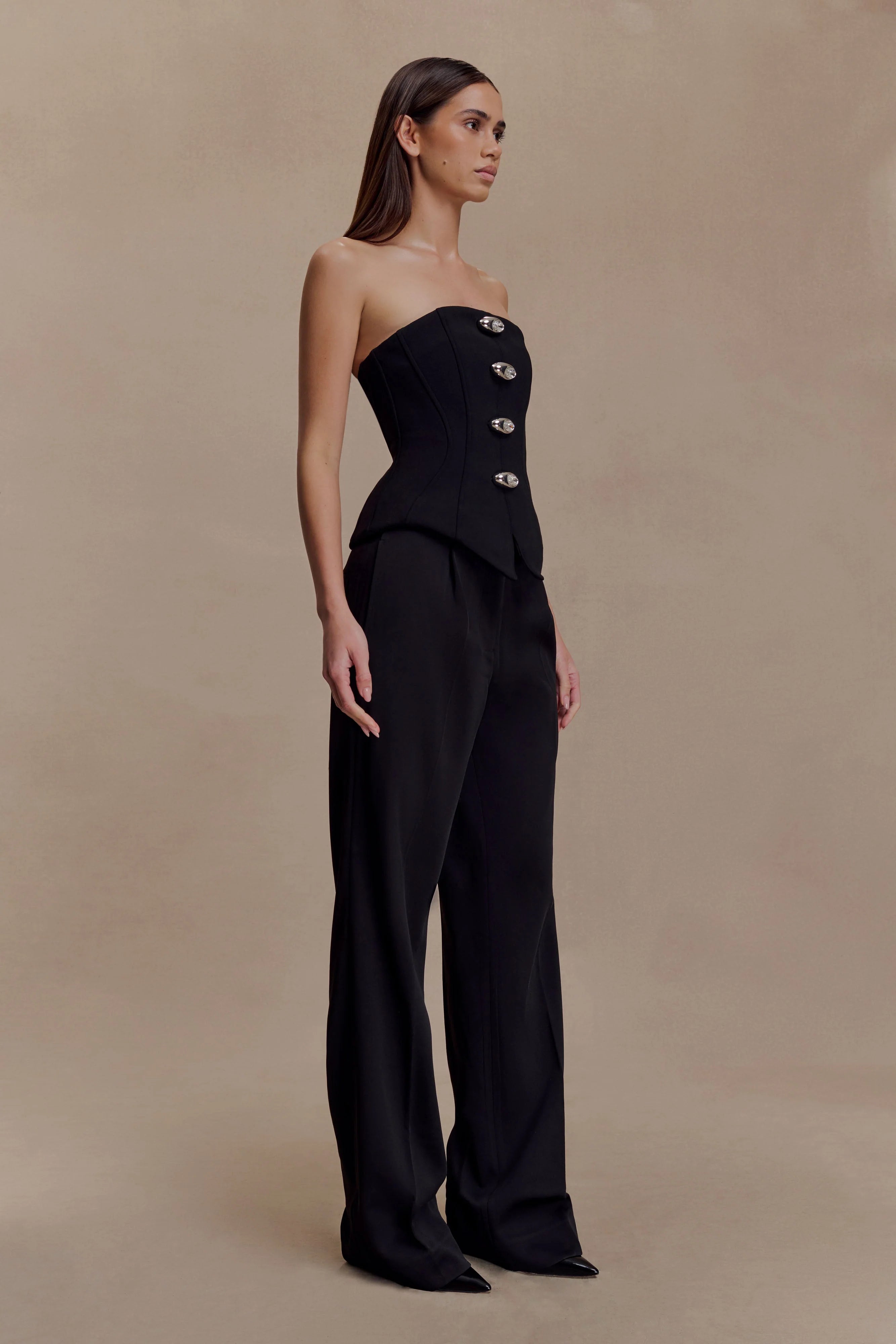 Fatima Satin Straight Leg Pant Black