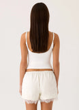 Tarina Lace Trim Mini Shorts Ivory