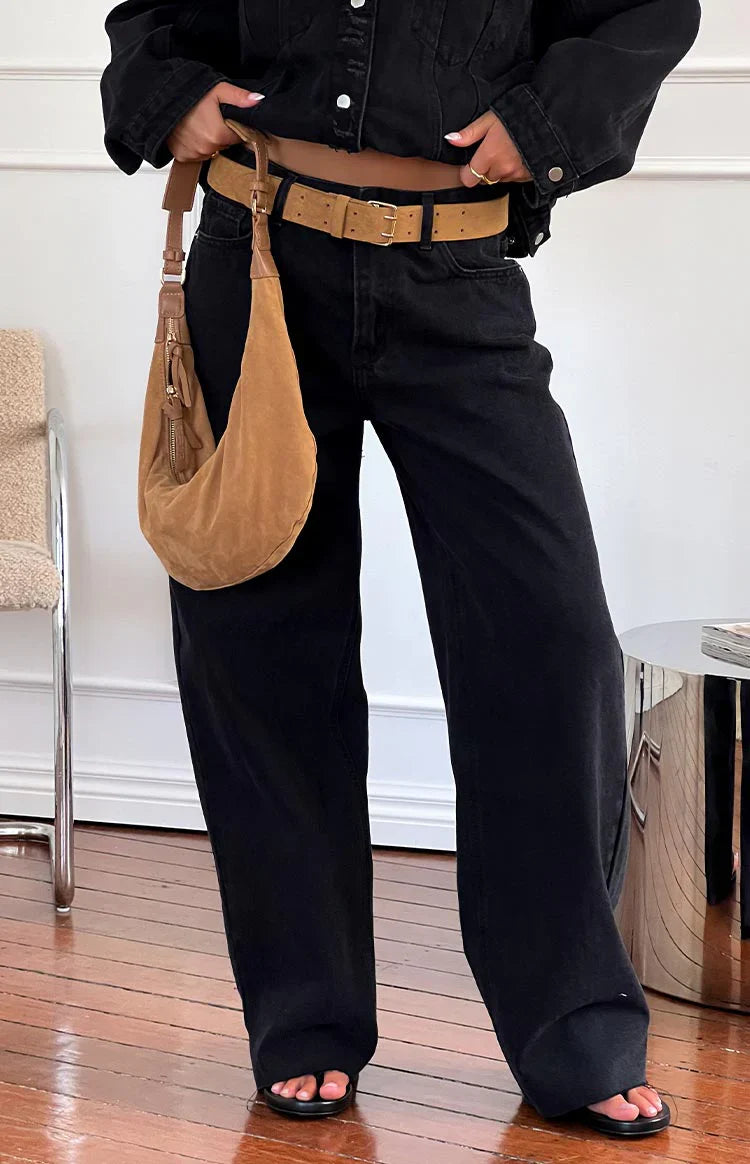 Shes Yours Black Wide Leg Boyfriend Jeans