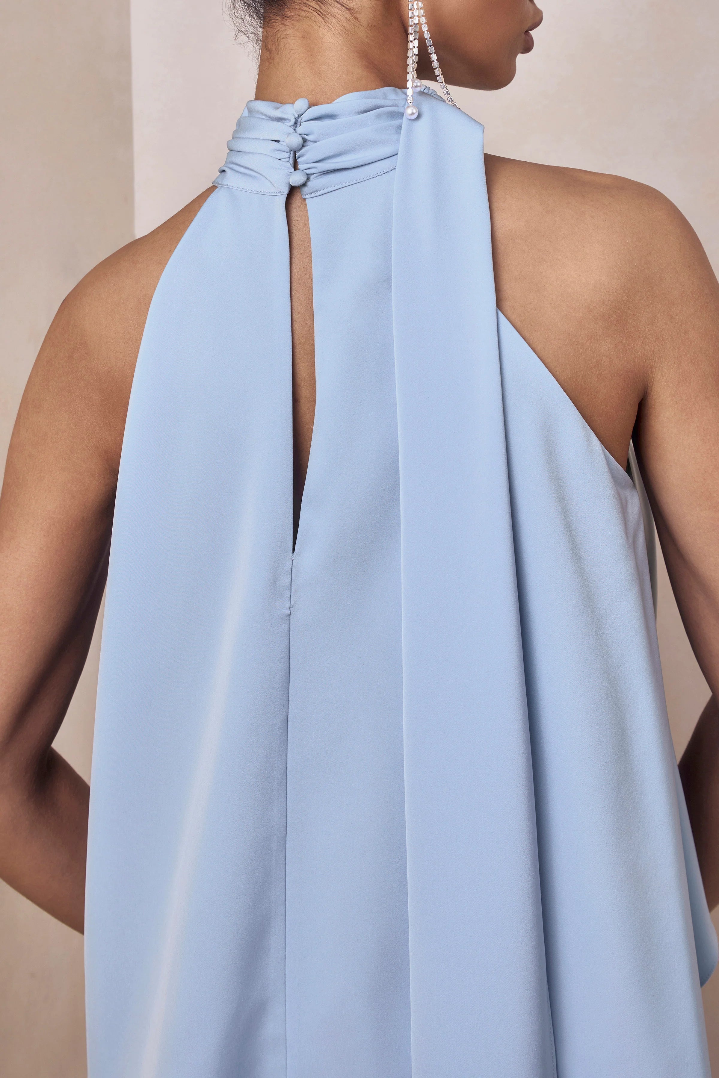 Sancelle Powder Blue Matte Satin Halter Neck Top