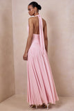 Bettina Pink Plunge Neck Maxi Dress With Gathered Detailing