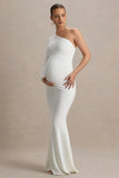 Heloise White Asymmetric One Sleeve Maternity Maxi Dress