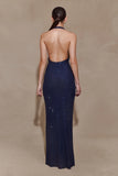 Harriet Halter Neck Diamante Maxi Dress Navy