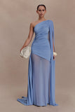 Asher Slinky One Shoulder Maxi Dress Cornflower Blue