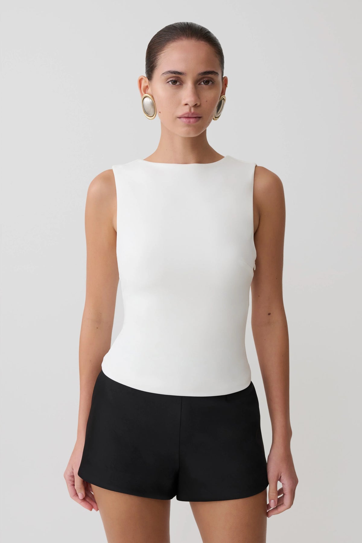 Kyra Open Back Scuba Crepe Top White