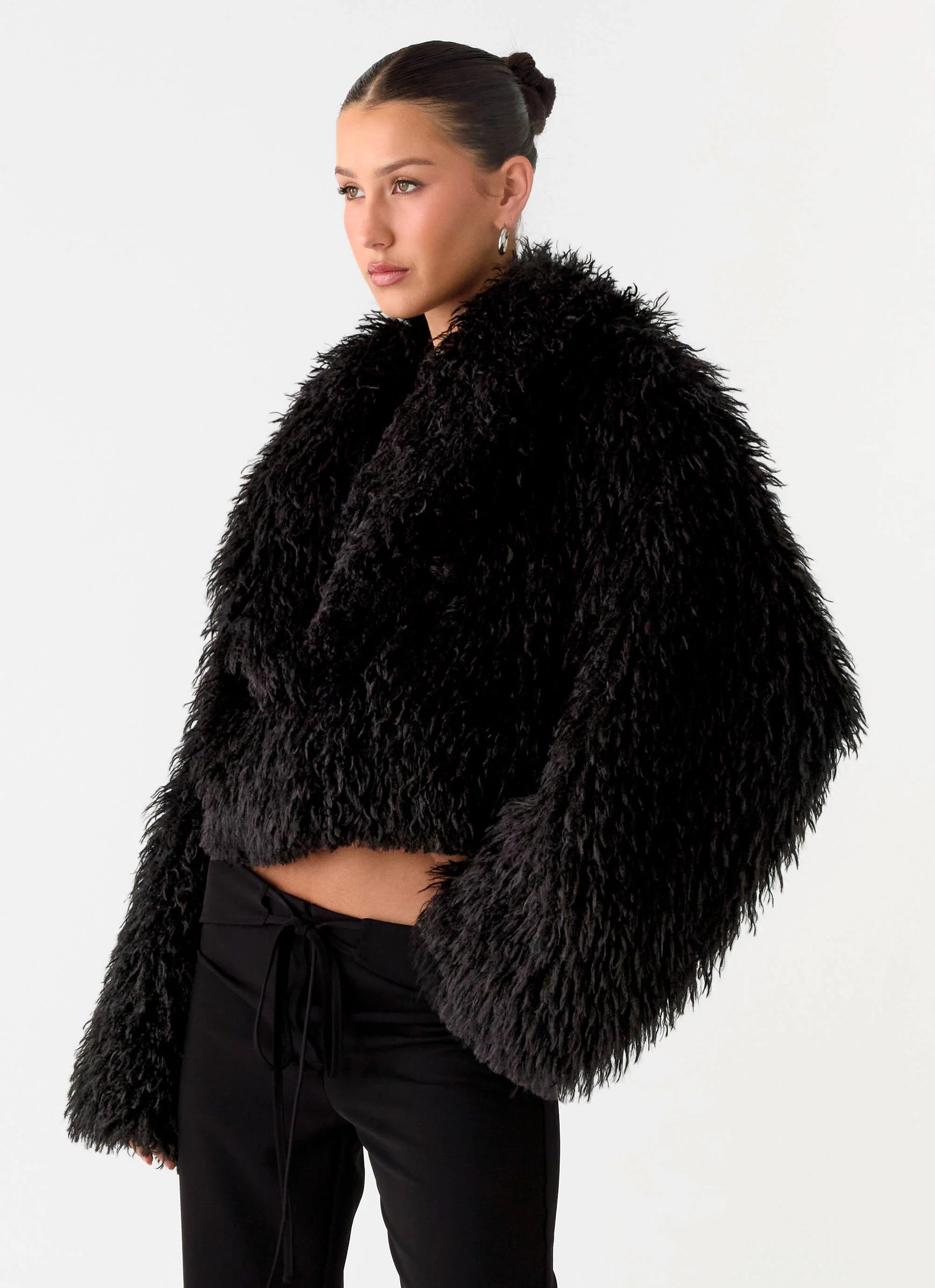 Virginia Cropped Faux Fur Jacket Black