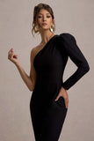 San Jose Black One Shoulder Puff Sleeve Jumpsuit
