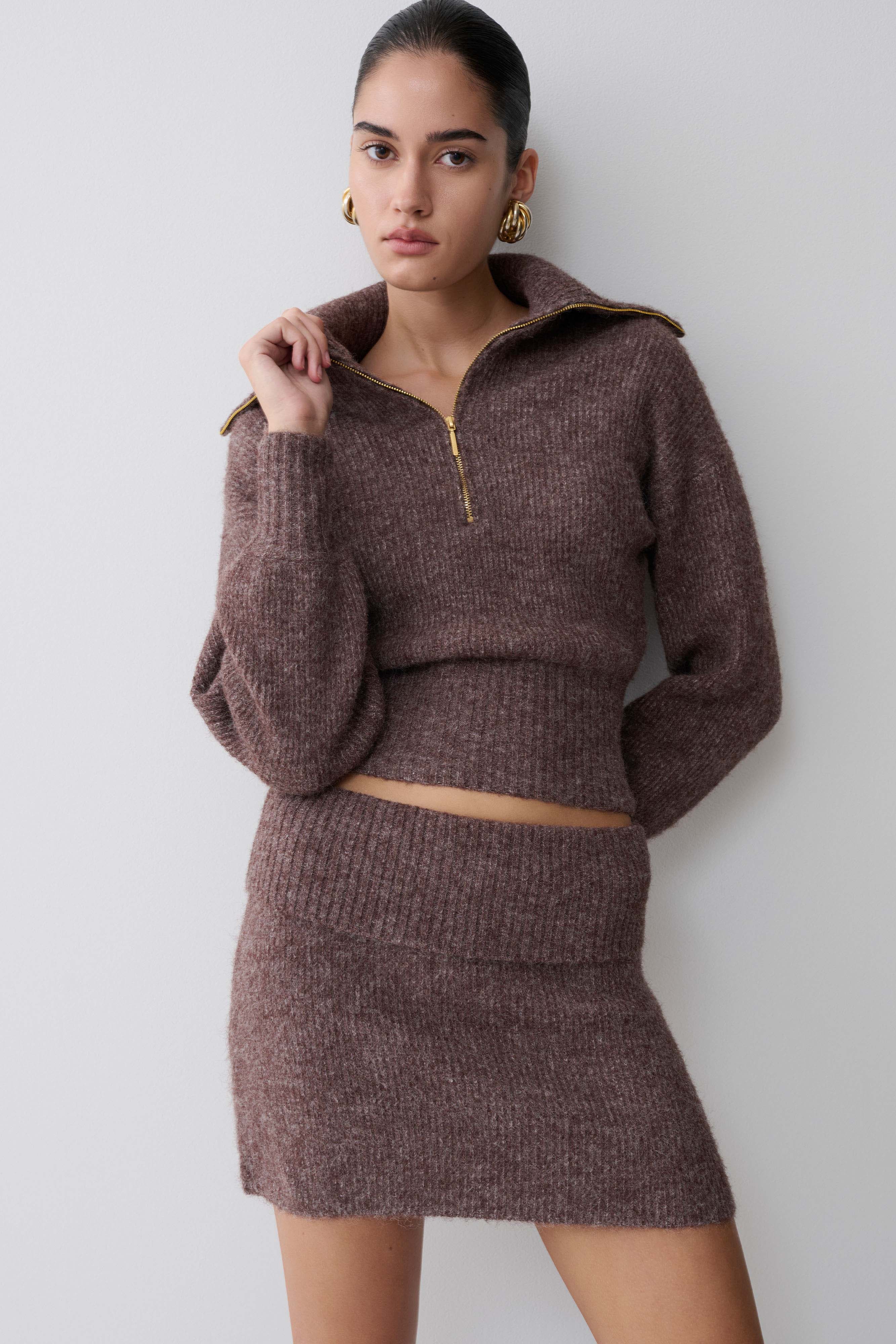 Skylaine Knit Mini Skirt Brown Marle