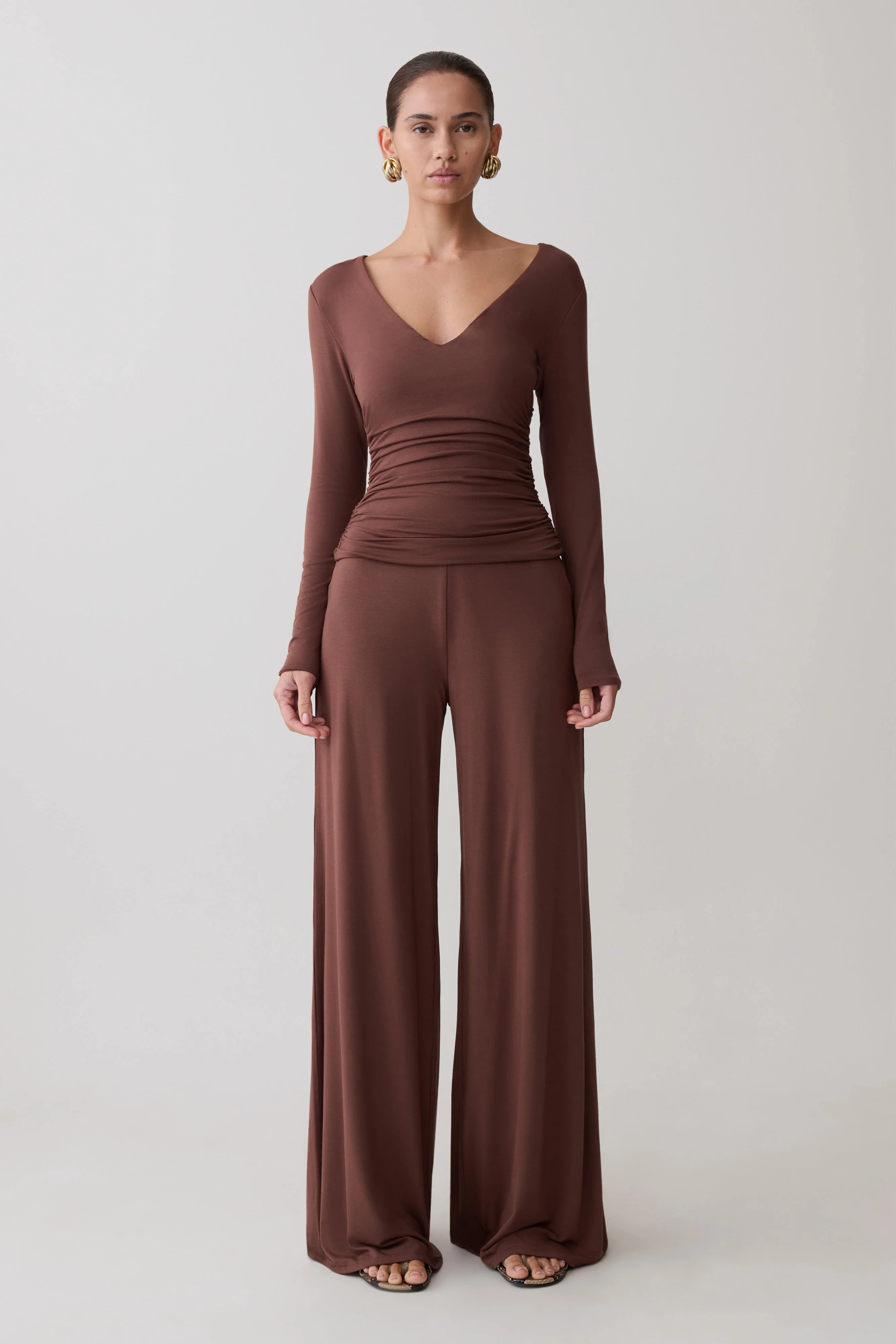 Dewi Wide Leg Modal Pants Chocolate