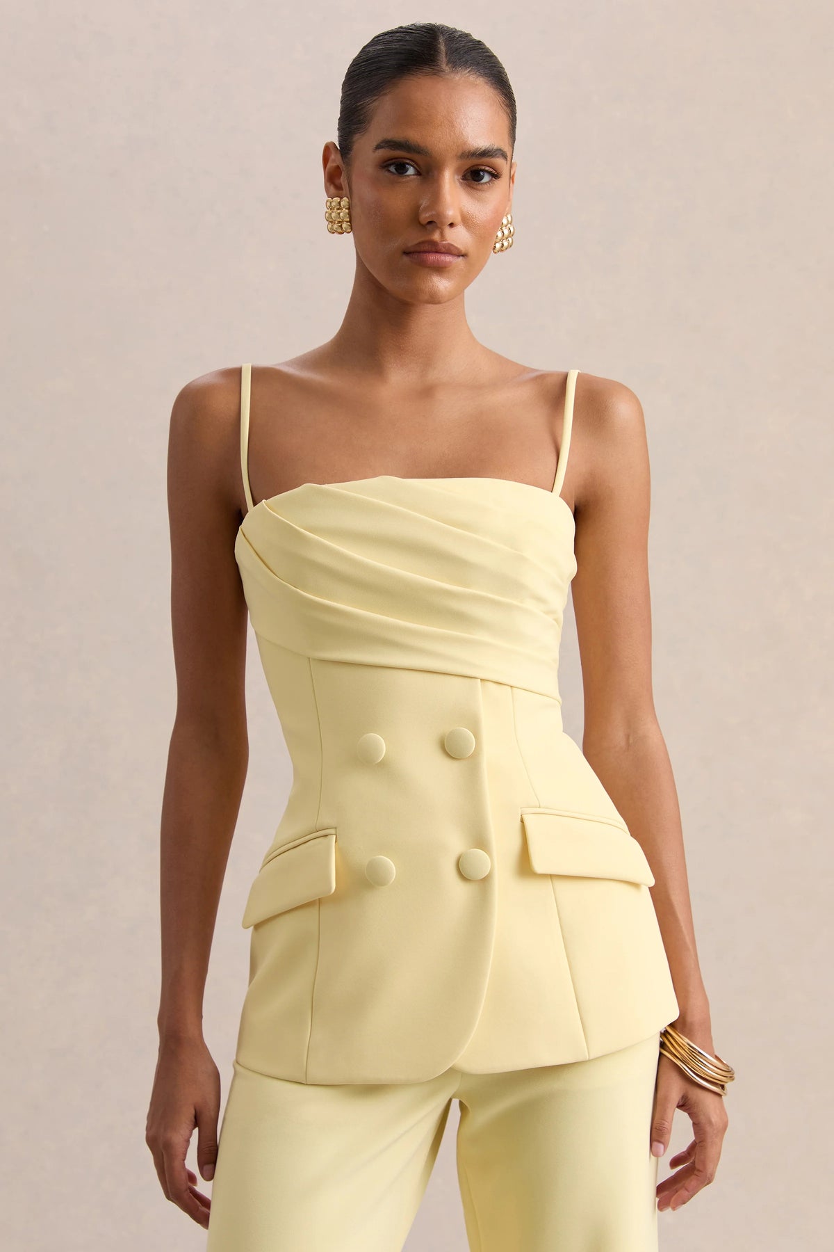Lunivra Lemon Square Neck Tailored Top