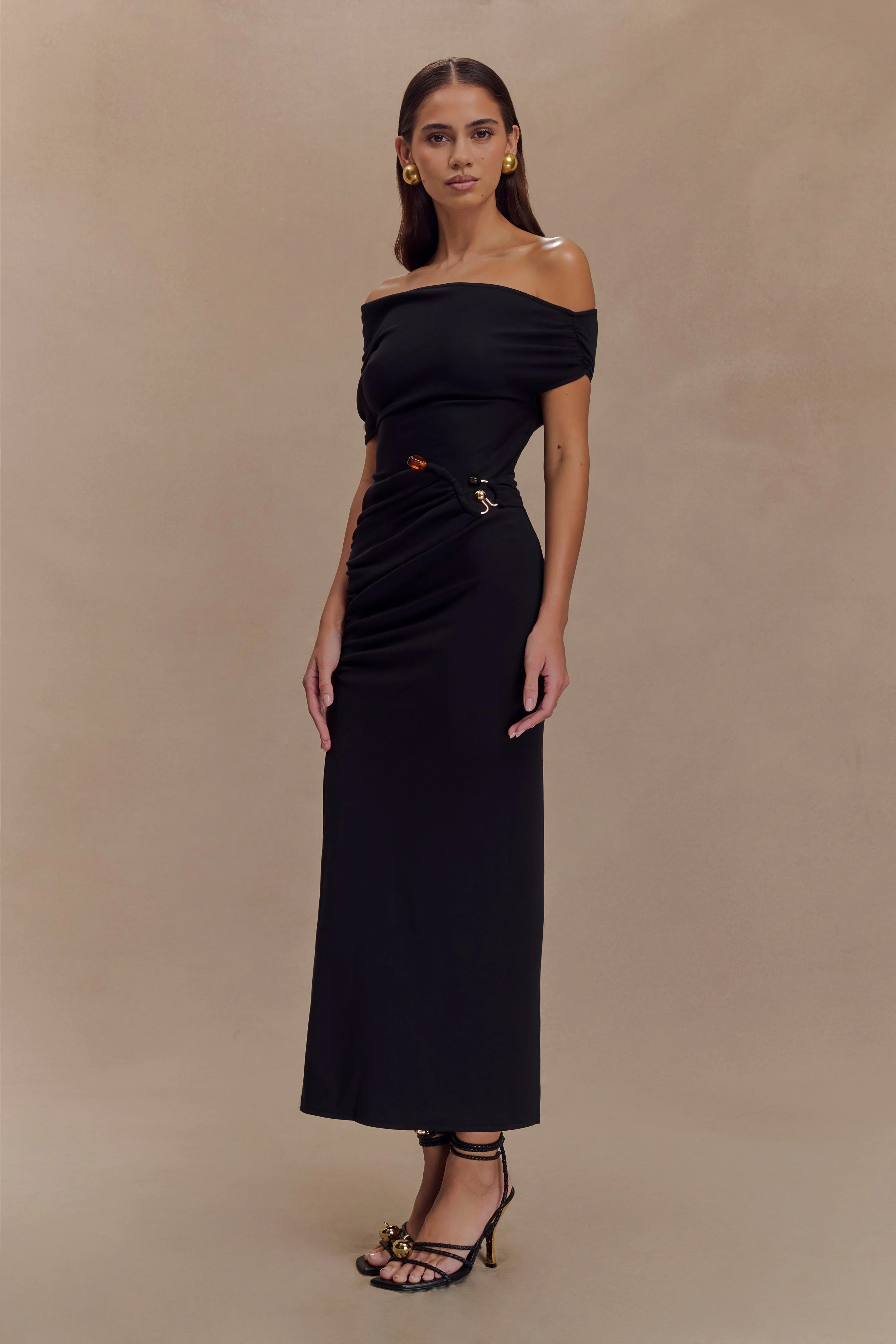 Kendra Scuba Jersey Midi Dress With Hardware Black