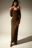 Marcel Off Shoulder Diamante Maxi Dress Chocolate