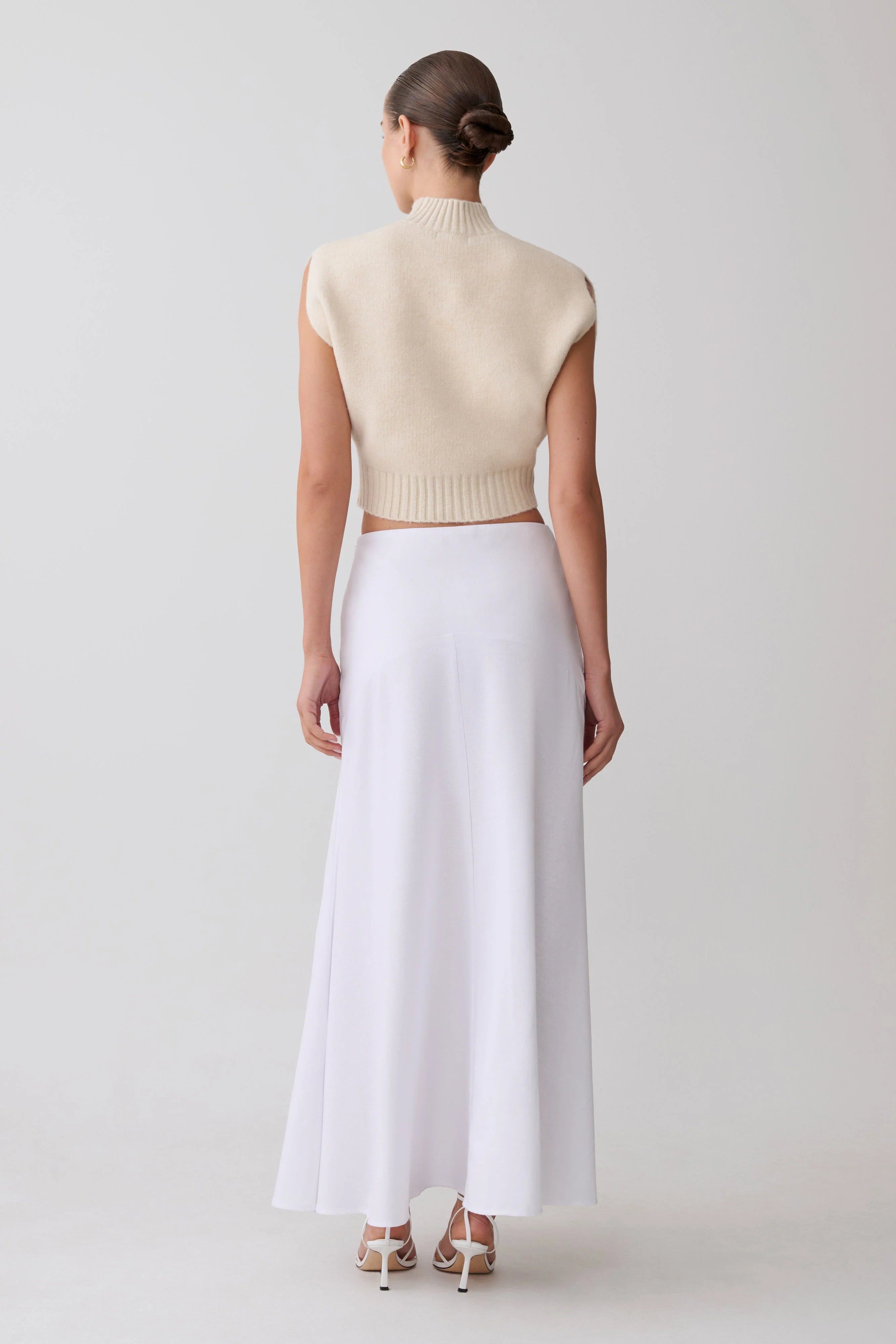 Selma Curved Waist Midi Skirt White