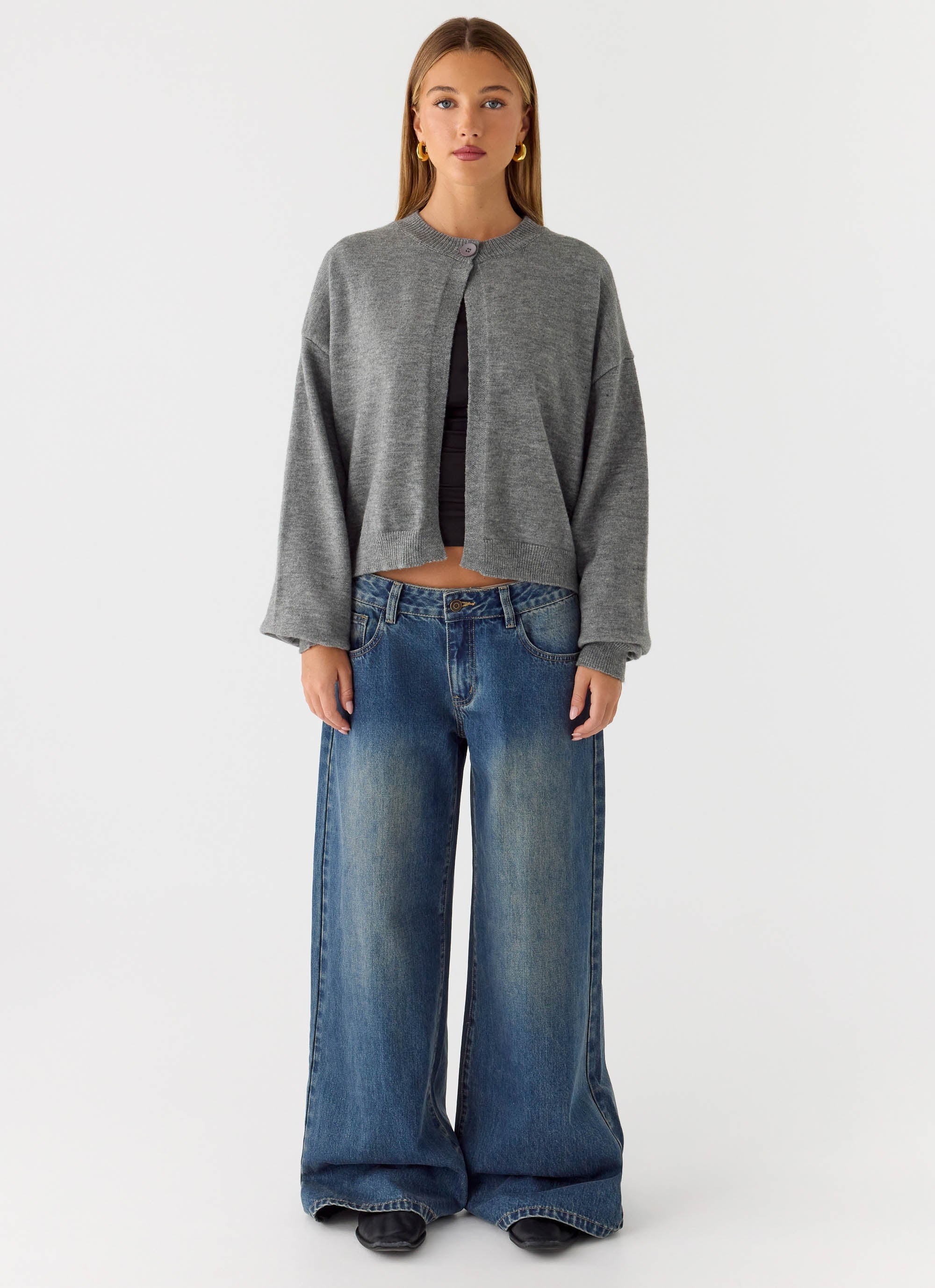 Annie One Button Cardigan Marle Grey