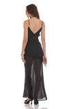 Chiffon Ruffle Cutout Maxi Dress in Black