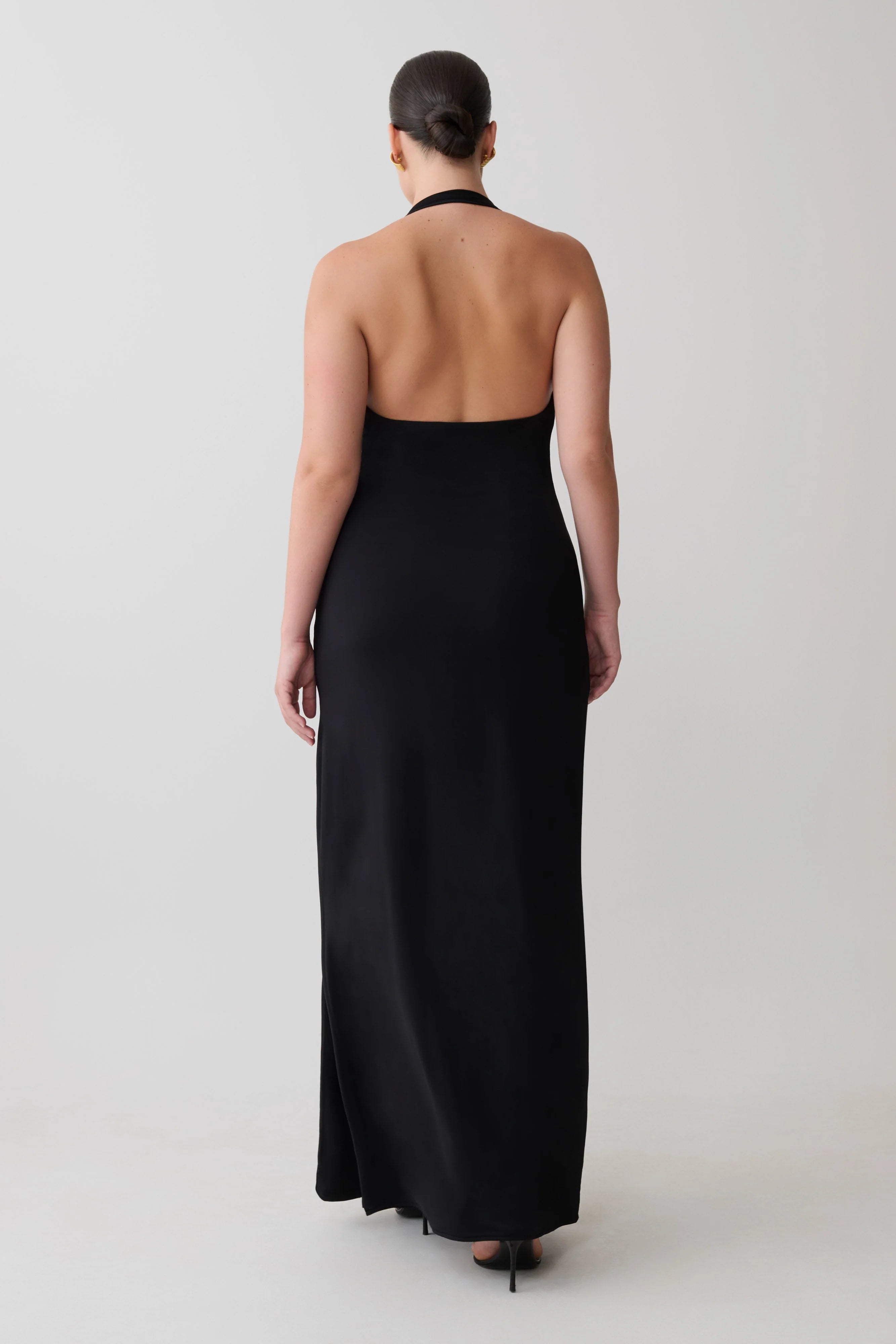 Khanh Slinky Halter Maxi Dress Black