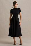 Vicky Black High Neck Midi Dress With Puff Sleeves