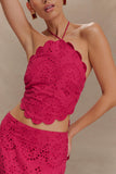 Kensley Broderie Halter Top Dragonfruit