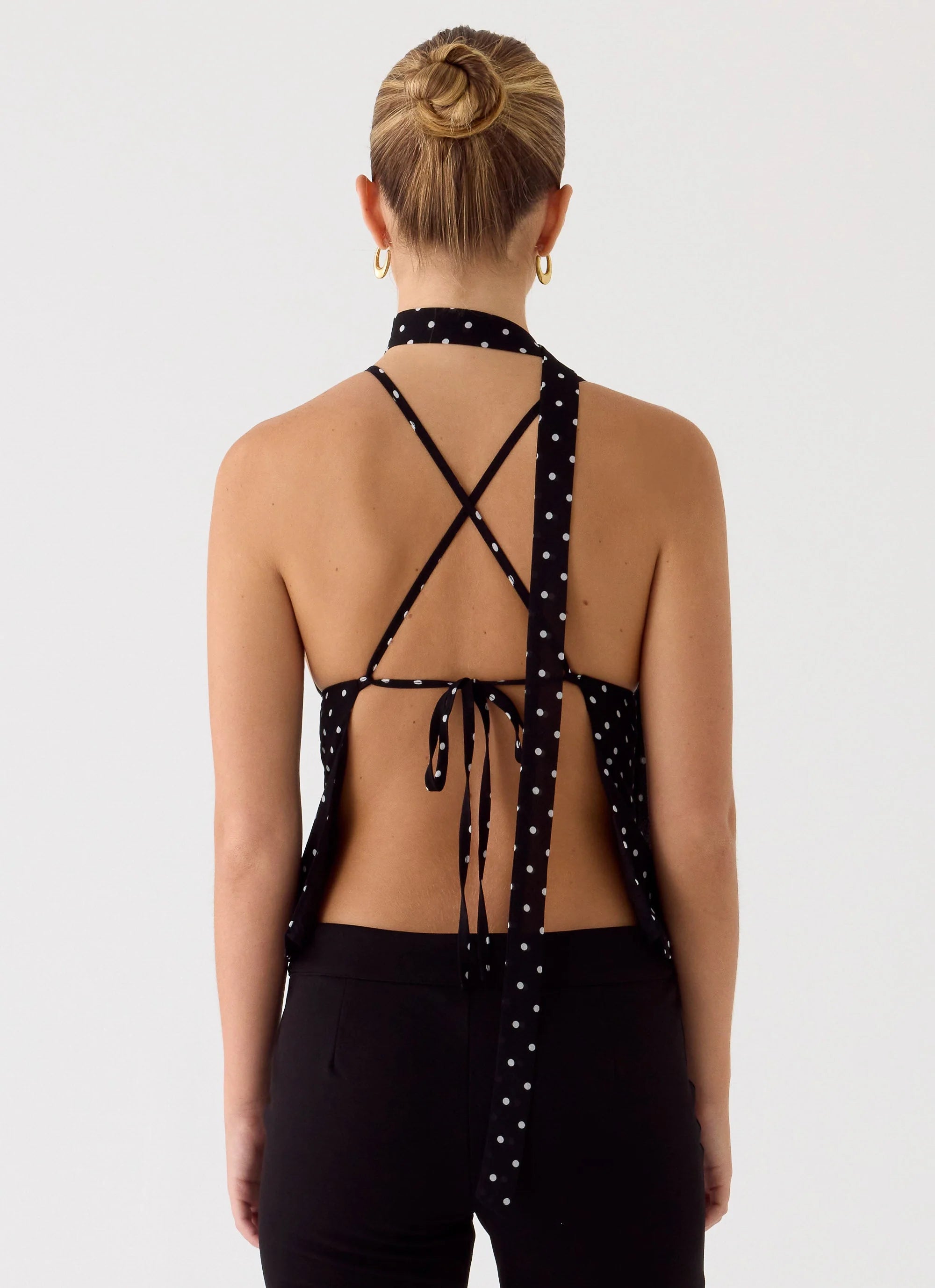 Quiero Backless Top Black Polkadot
