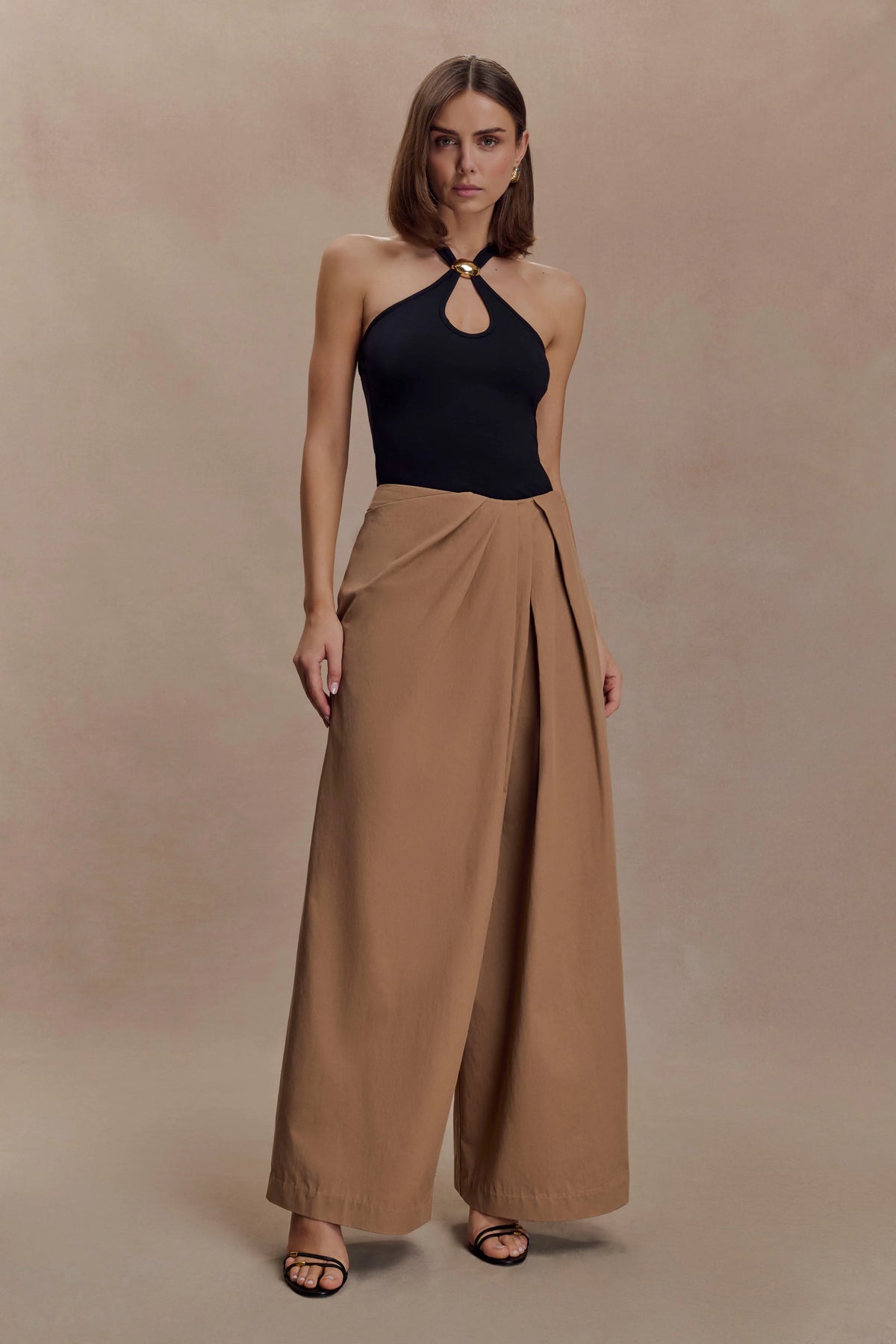 Owen Draped Wide Leg Pants Mocha