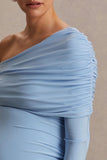 Amara Powder Blue Asymmetric Neck Maternity Maxi Dress With Sash Detail