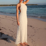 Women Backless Dress Sleeveless Textured Halter Open Back Maxi Dresses Vacation Wedding Guest