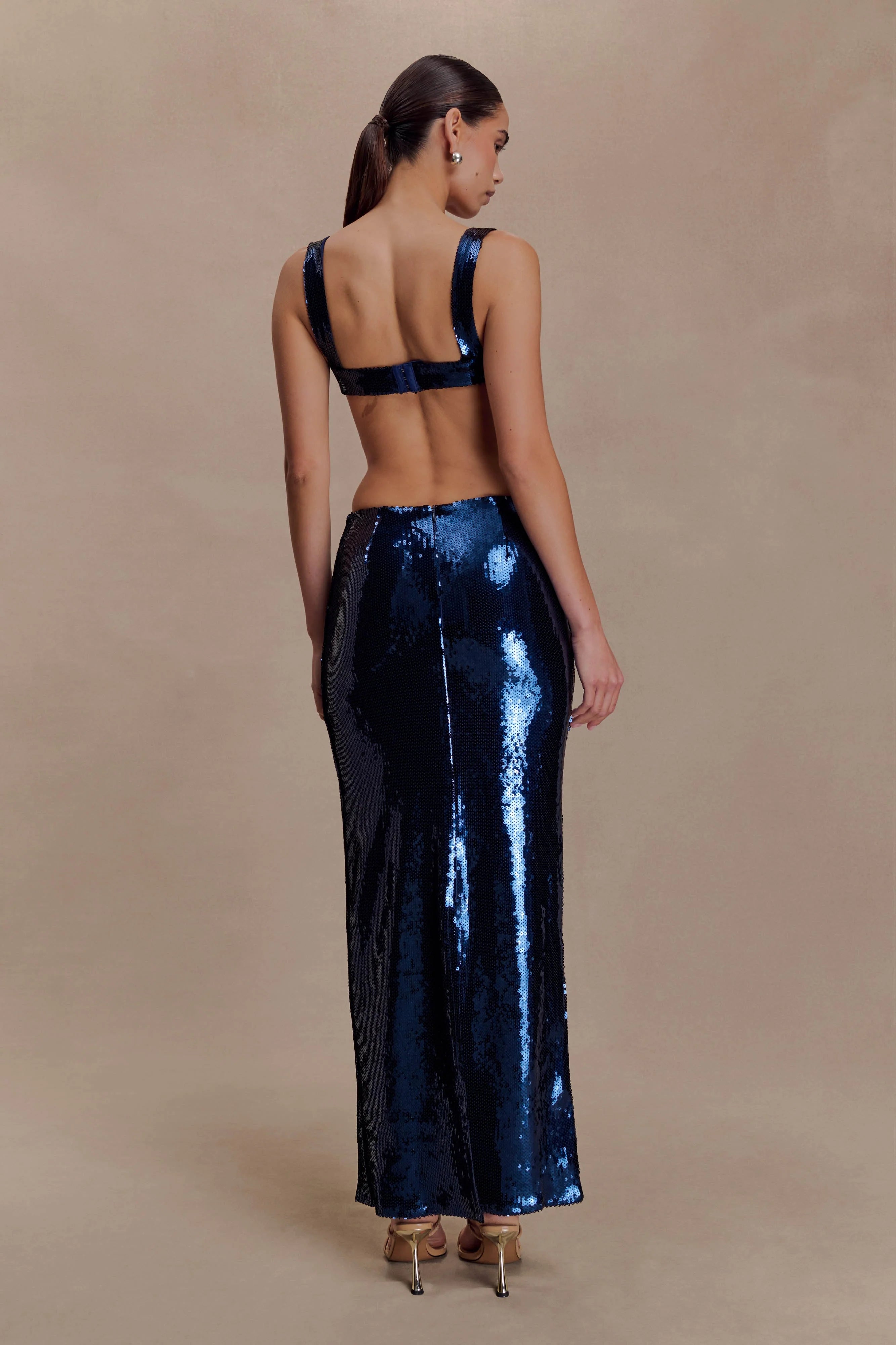 Adoria Sequin Cut Out Maxi Dress Navy