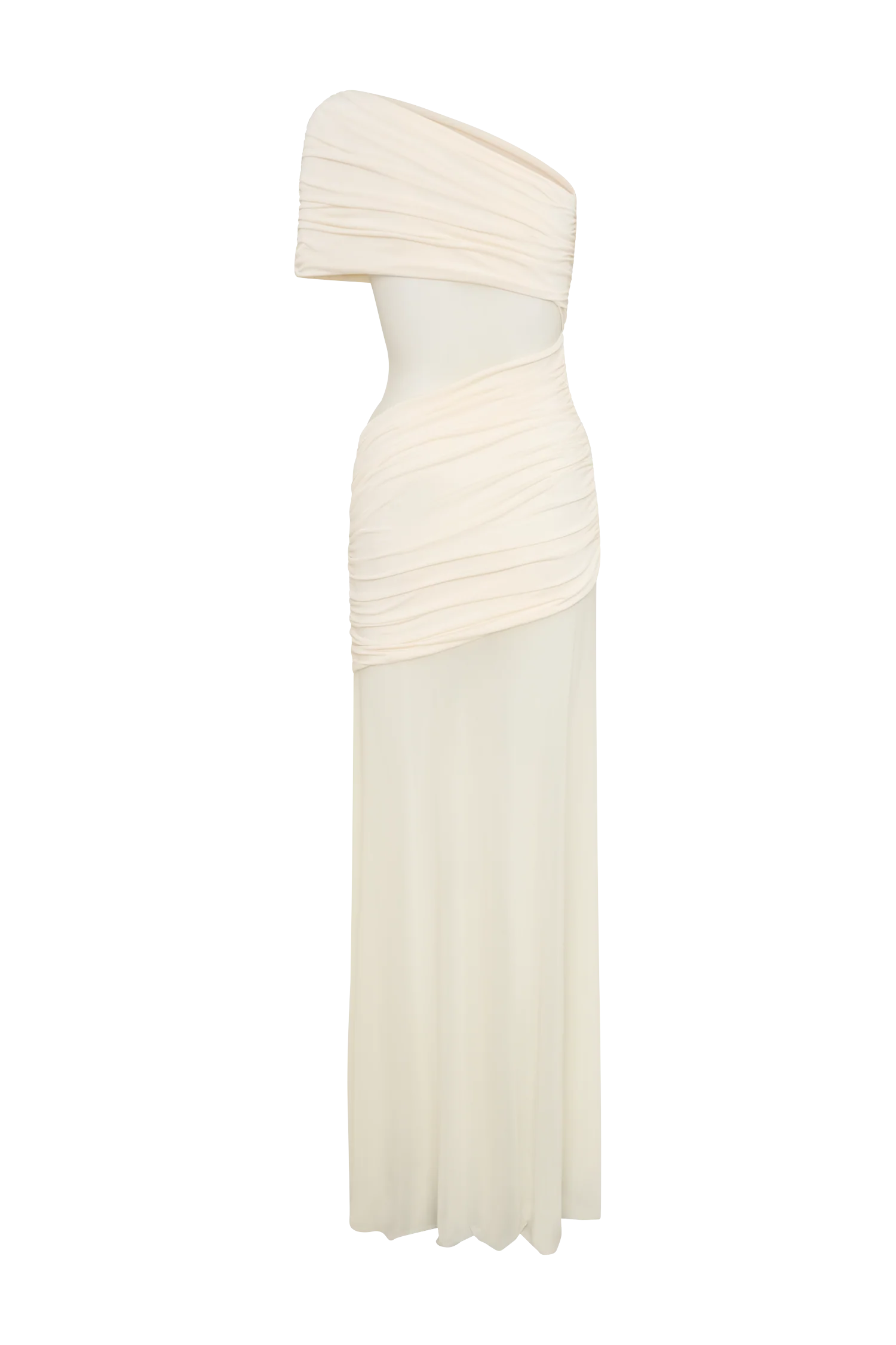 Dallas One Shoulder Mesh Maxi Dress Ivory