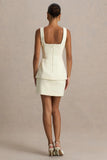 Angel Cream Plunge Neck Tailored Mini Dress With Gold Detailing