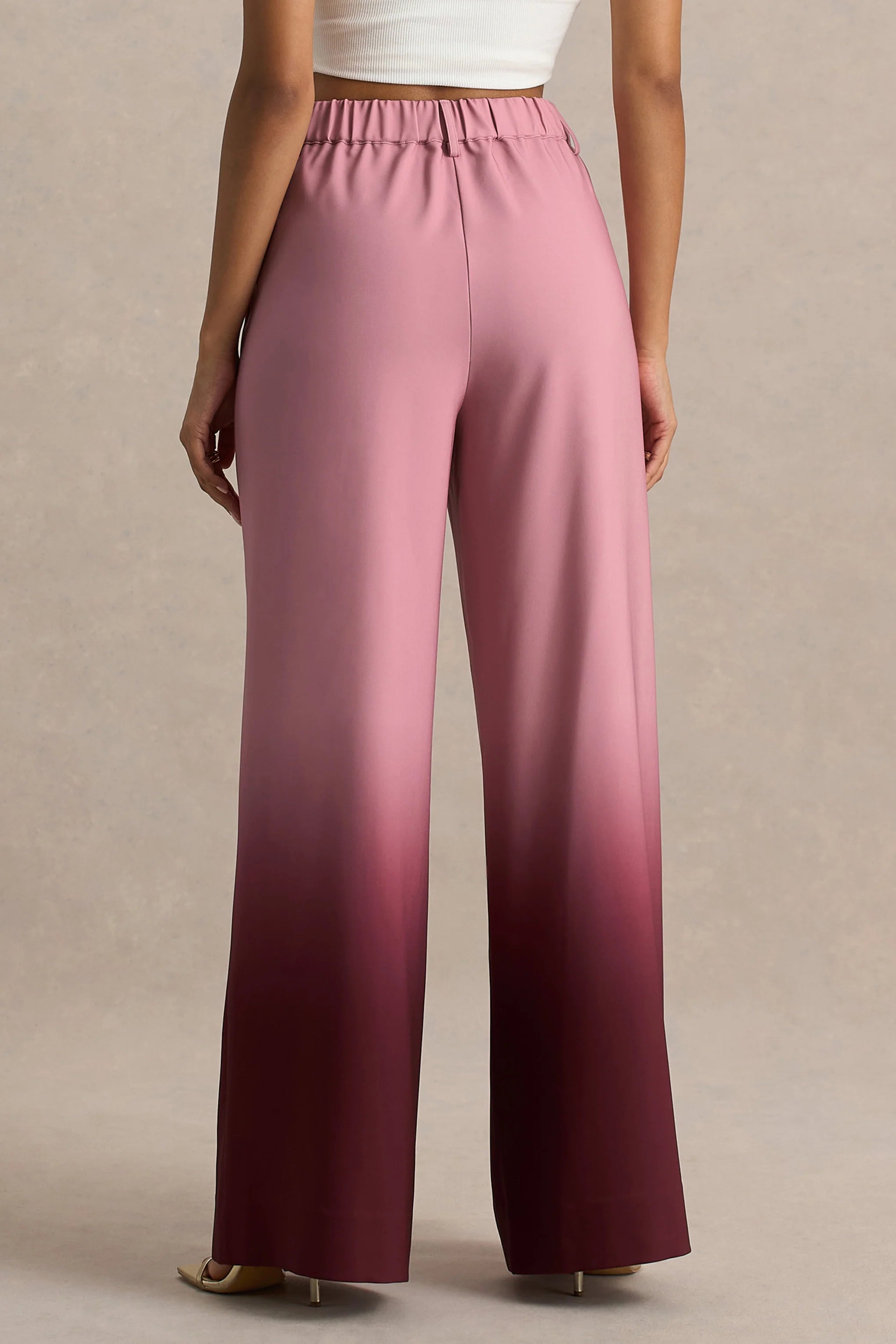 Safia Cherry Ombre Satin Wide Leg Trousers