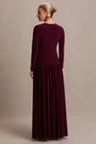 Monroe Burgundy Crew Neck Maternity Maxi Dress With Drop Waist