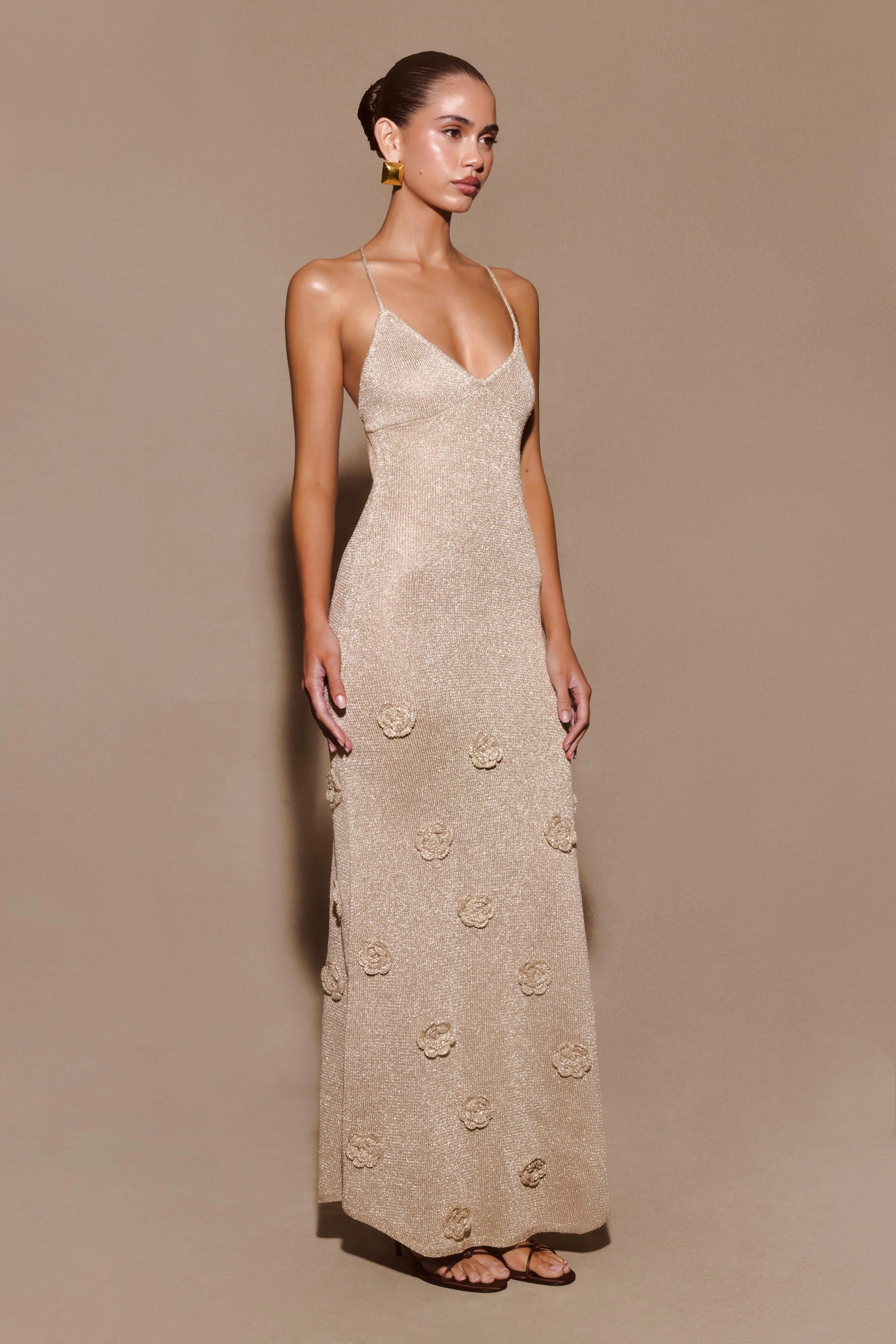 Suki Metallic Knit Maxi Dress Gold