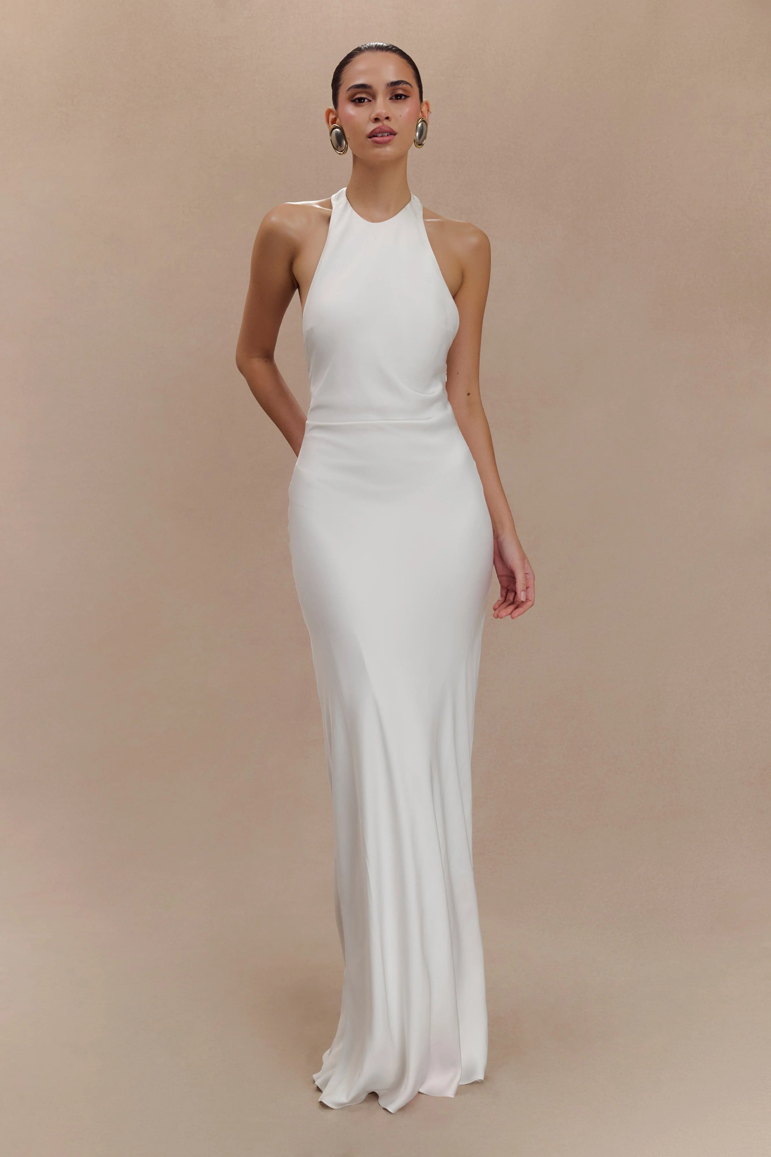 Rinna Satin Halter Maxi Dress Ivory