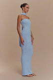 Andrea Strapless Knit Maxi Dress Light Blue