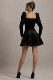 Shirley Black Velvet Sweetheart Puff Sleeve Mini Dress