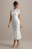 Clarissa White Lace Short Sleeve Midi Dress