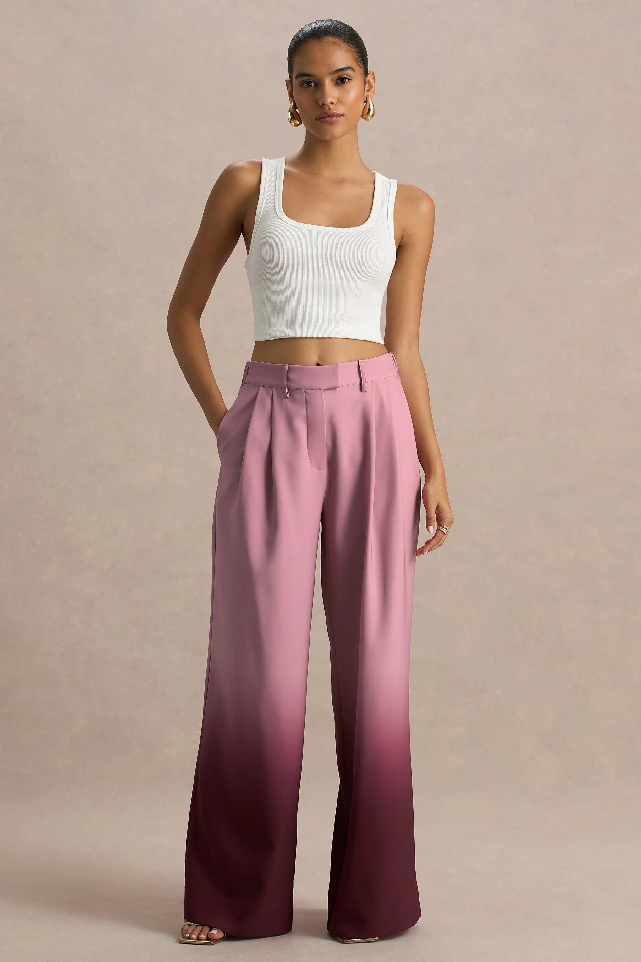 Safia Cherry Ombre Satin Wide Leg Trousers