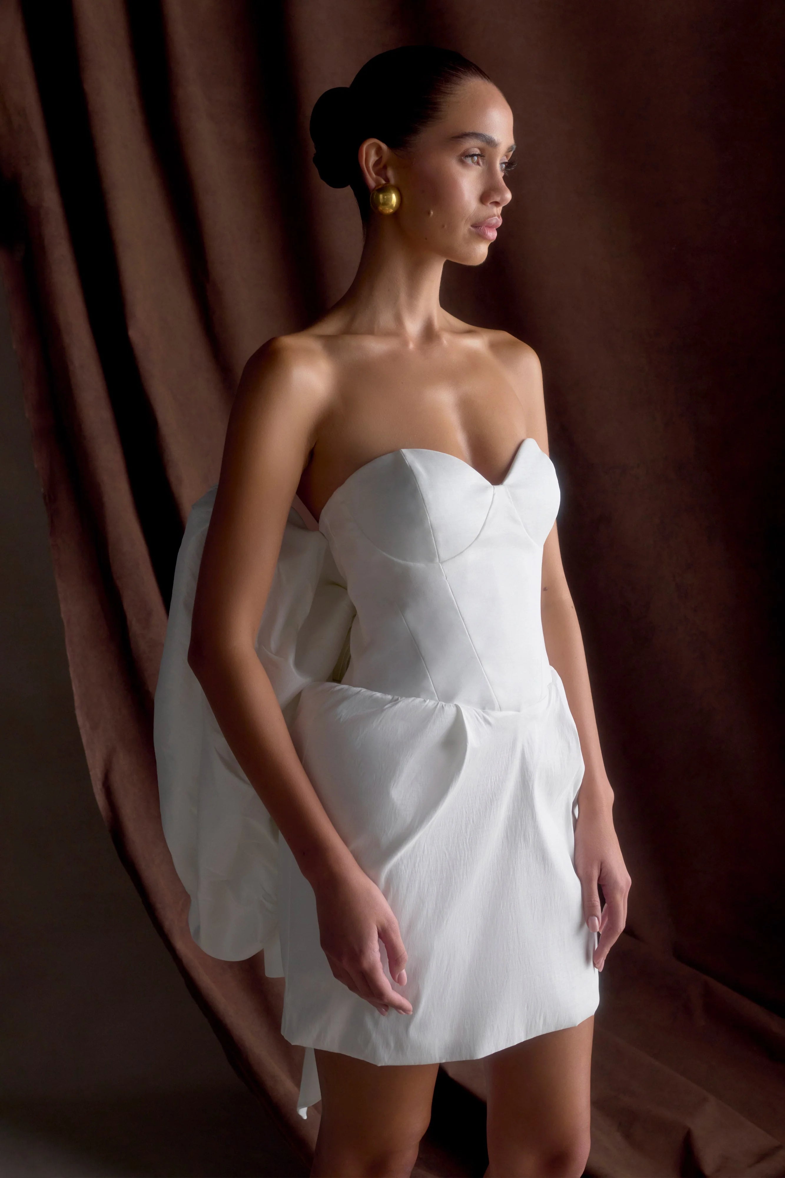 Suzette Taffeta Bow Mini Dress White
