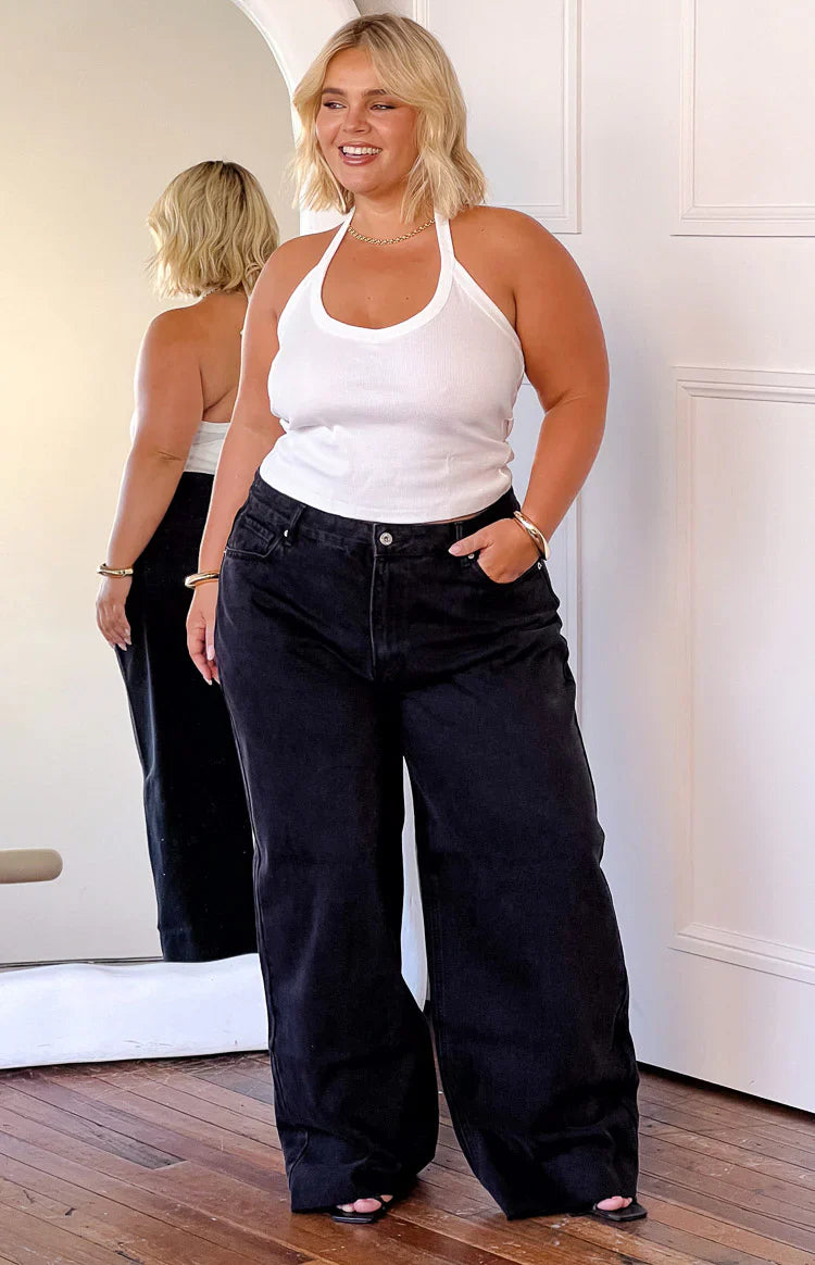 Shes Yours Black Wide Leg Boyfriend Jeans