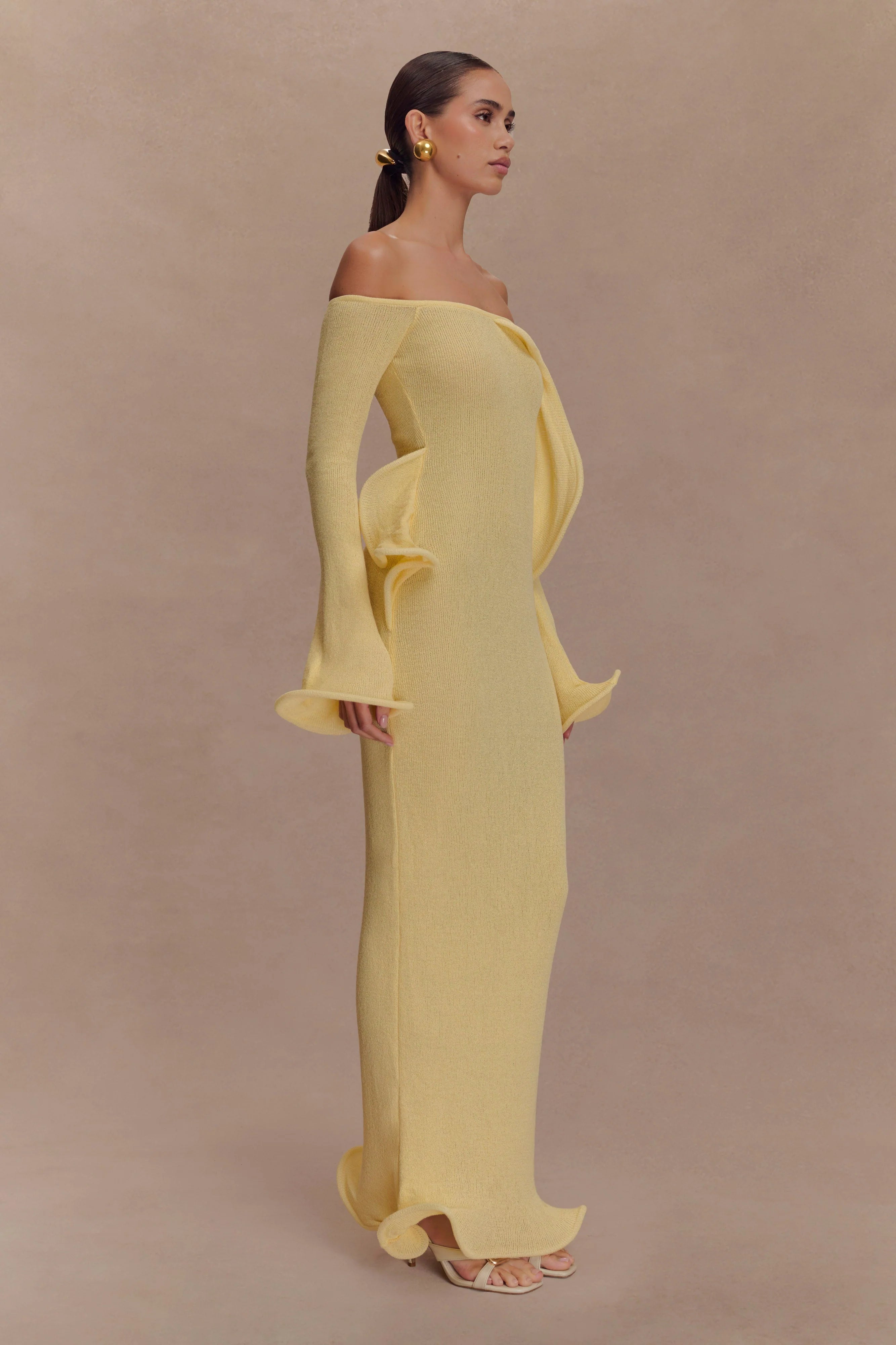 Sandrine Off Shoulder Knit Maxi Dress Lemon