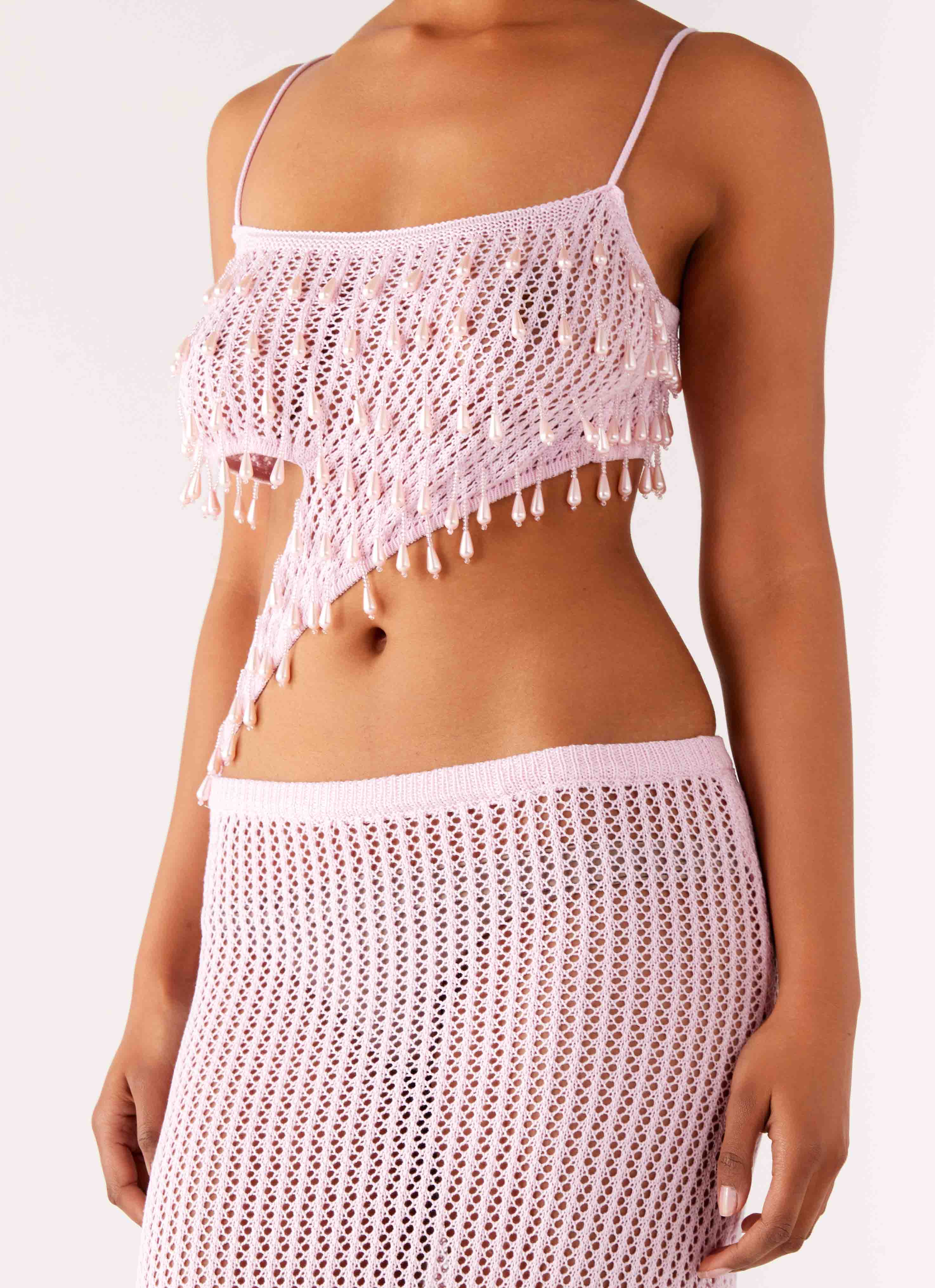 Shellbound Crochet Maxi Dress Pink