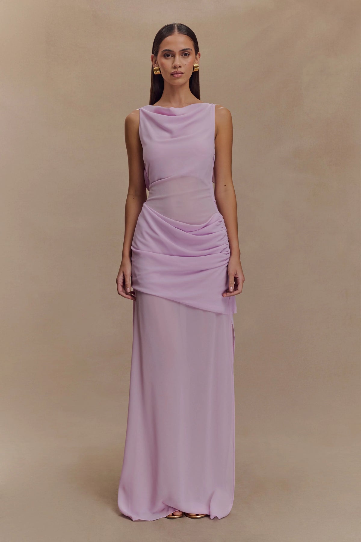 Daria Draped Chiffon Maxi Dress Light Lilac