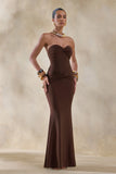 Elodia Brown Bandeau Maxi Dress With Gathered Detailing