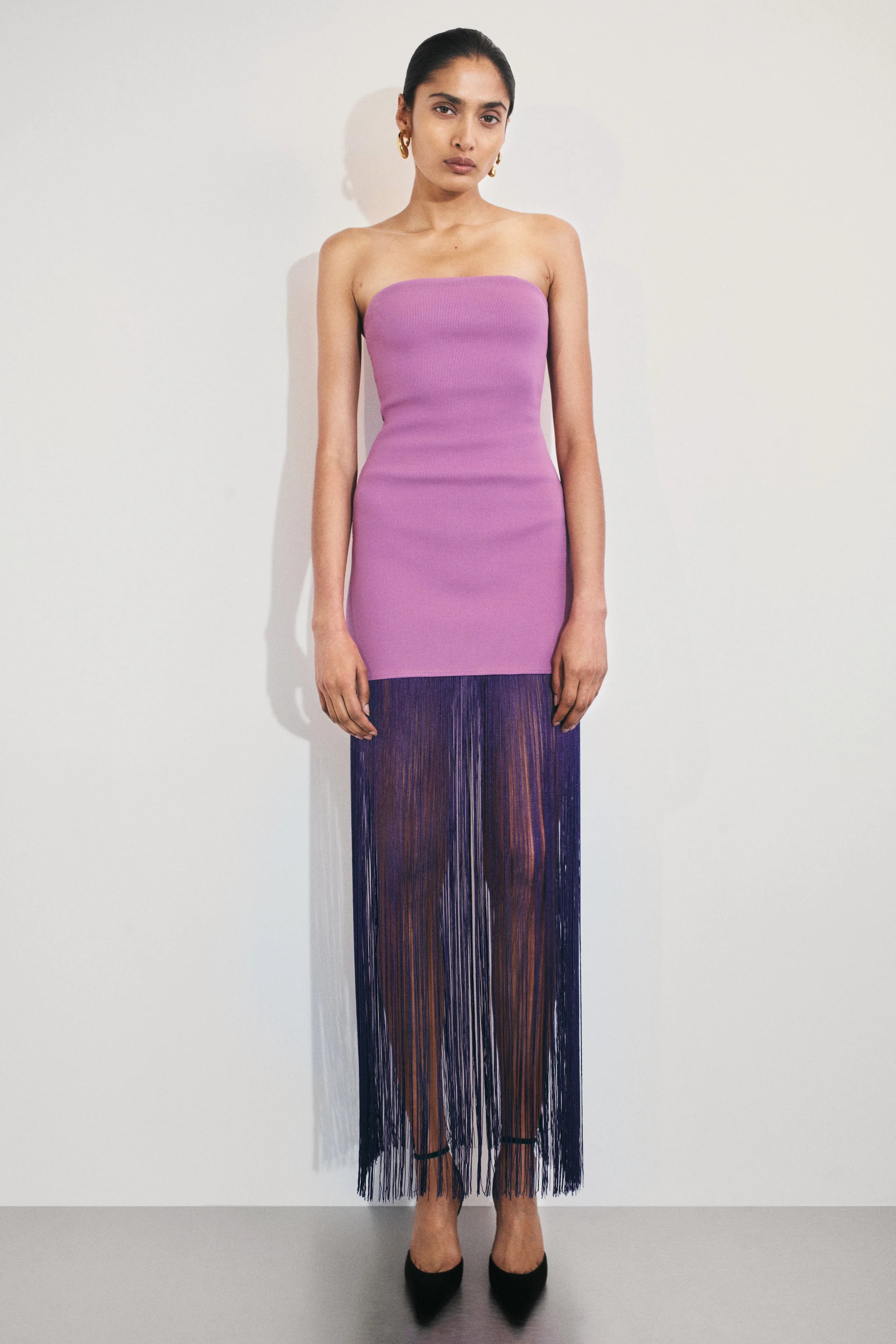 Koah Fringe Bandage Knit Maxi Dress Purple