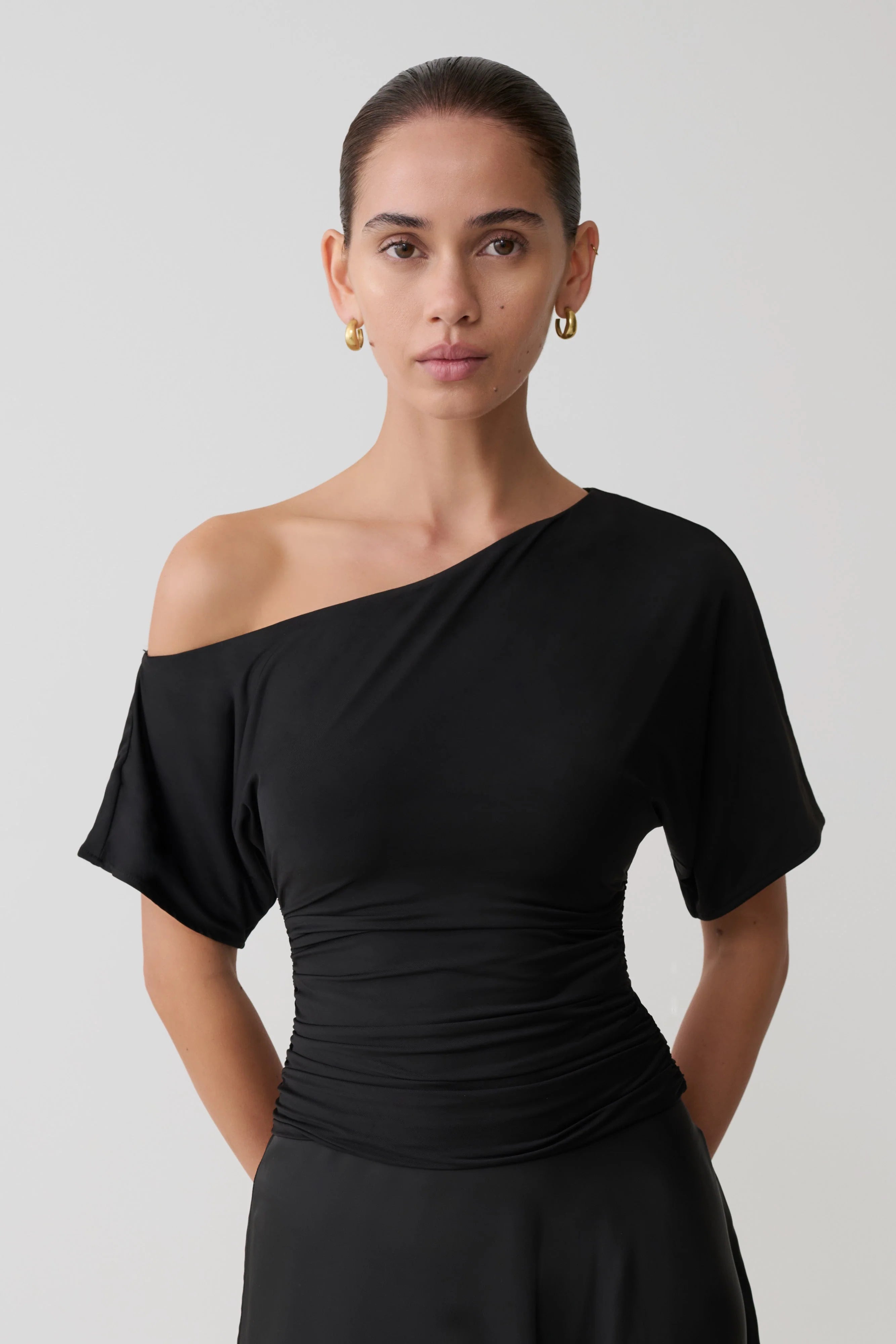 Luu Off Shoulder Slinky Top Black