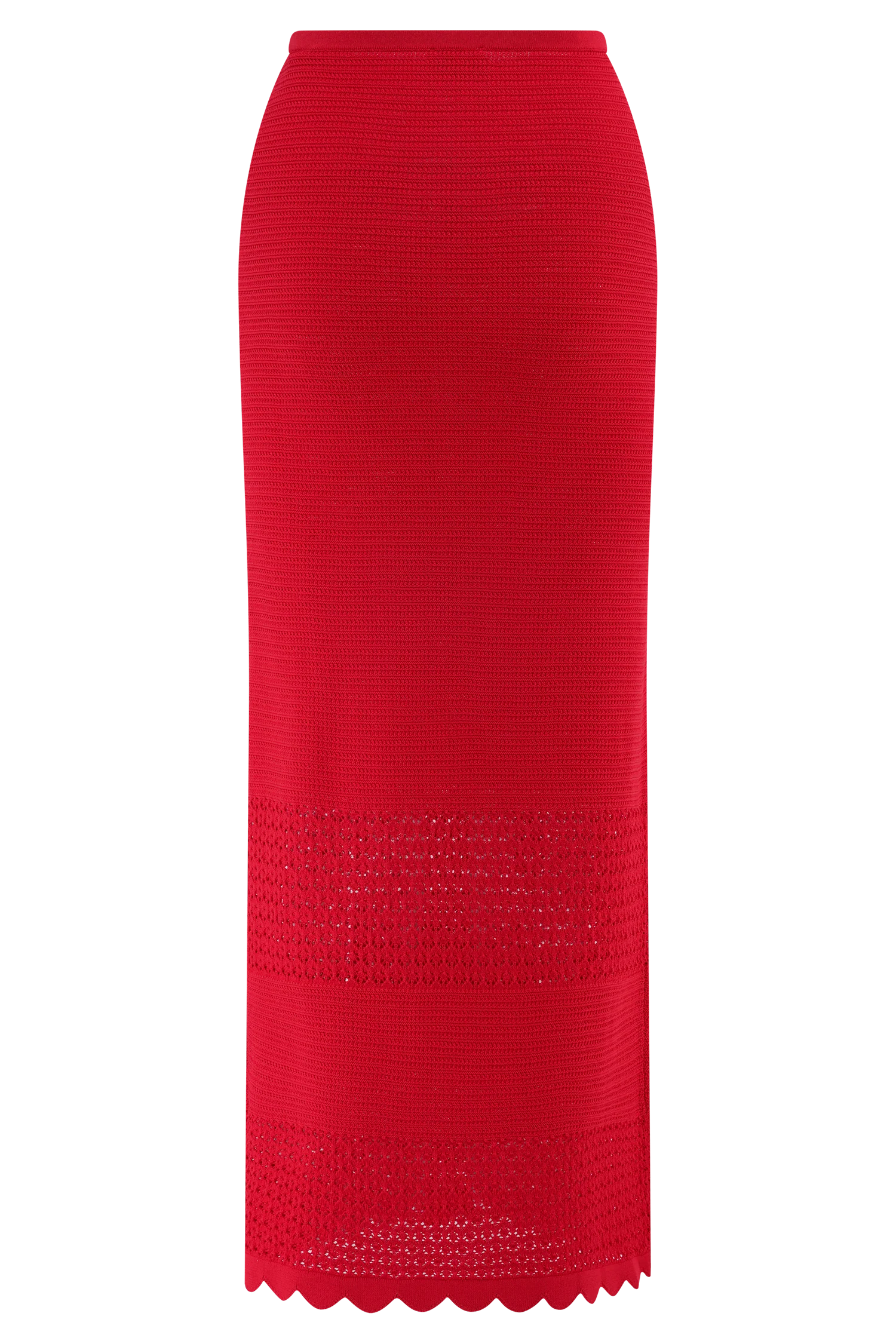 Madeline Scallop Knit Midi Skirt Red